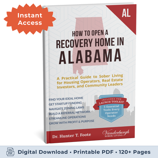 3D book cover for How to Open a Sober Living Home in Alabama