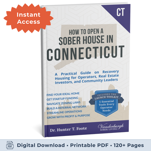3D book cover for How to Open a Sober Living Home in Connecticut