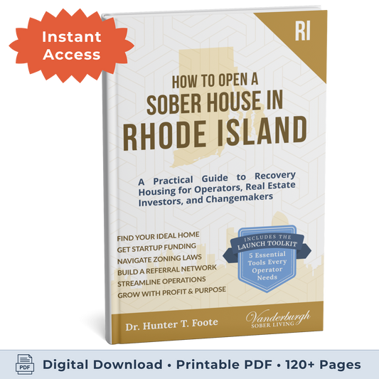 3D book cover for How to Open a Sober Living Home in Rhode Island