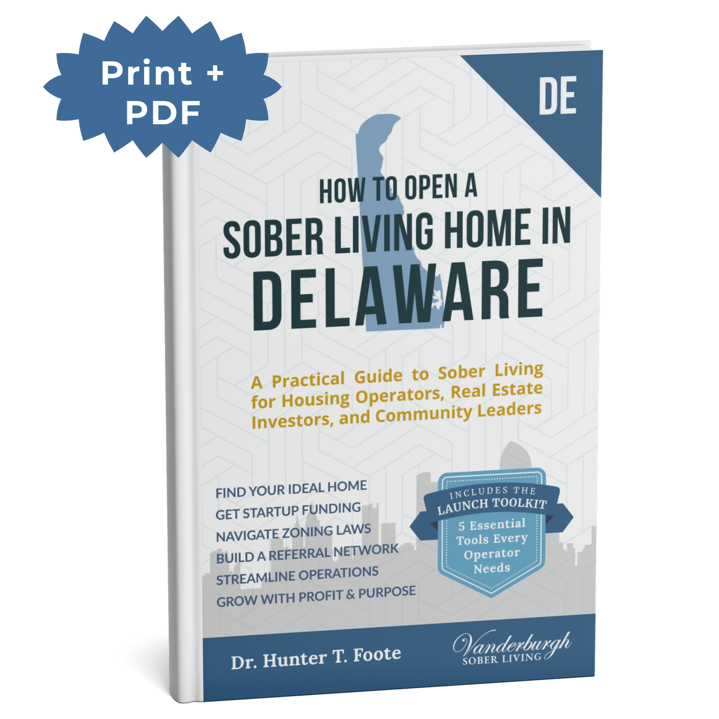 3D book cover for How to Open a Sober Living Home in Delaware (Print + PDF edition)