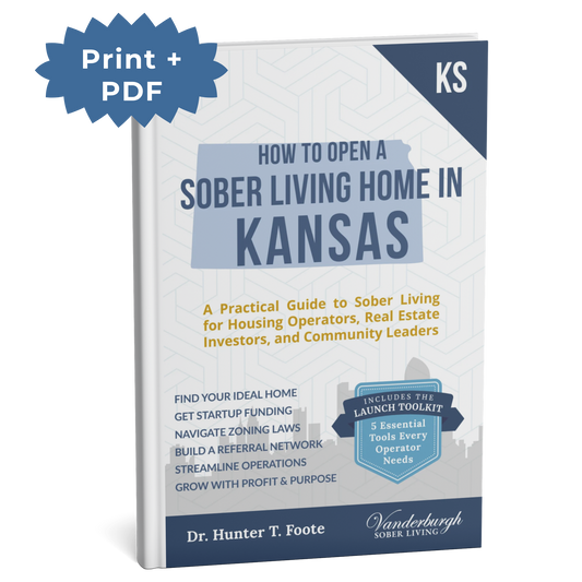 3D book cover for How to Open a Sober Living Home in Kansas (Print + PDF edition)
