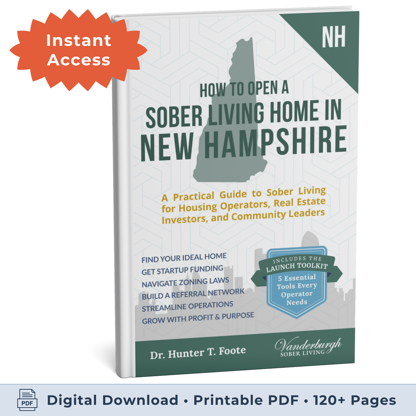 3D book cover for How to Open a Sober Living Home in New Hampshire (eBook instant access edition)