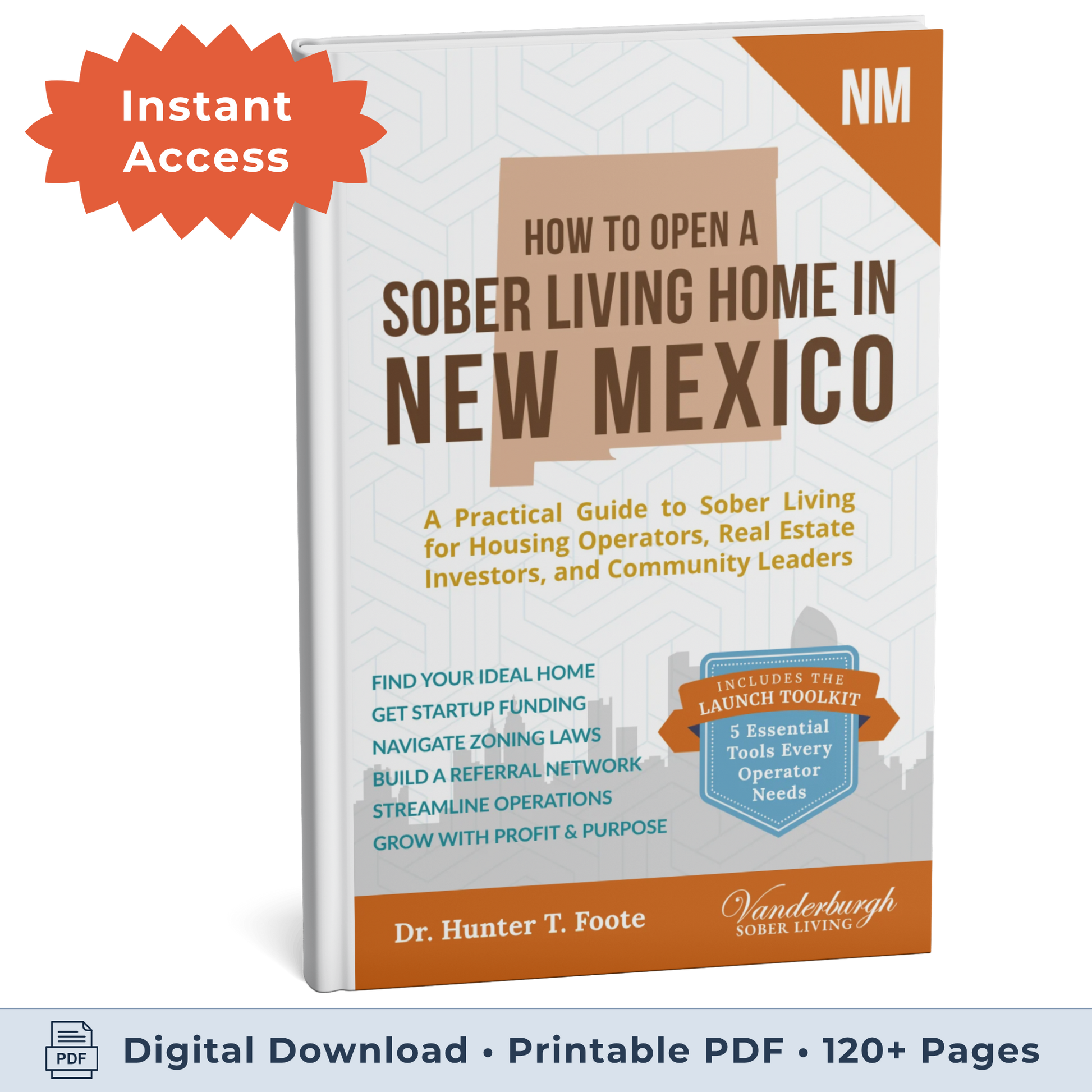 3D book cover for How to Open a Sober Living Home in New Mexico (eBook instant access edition)